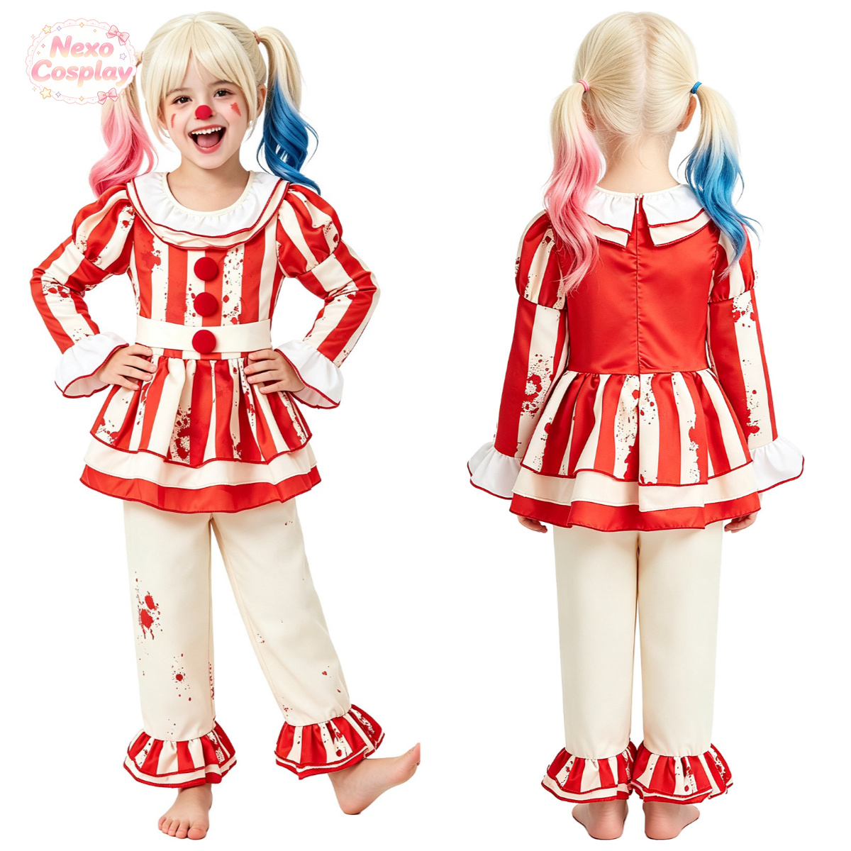 Kids Red White Striped Horror  - Kids Cosplay Anime recension och pris