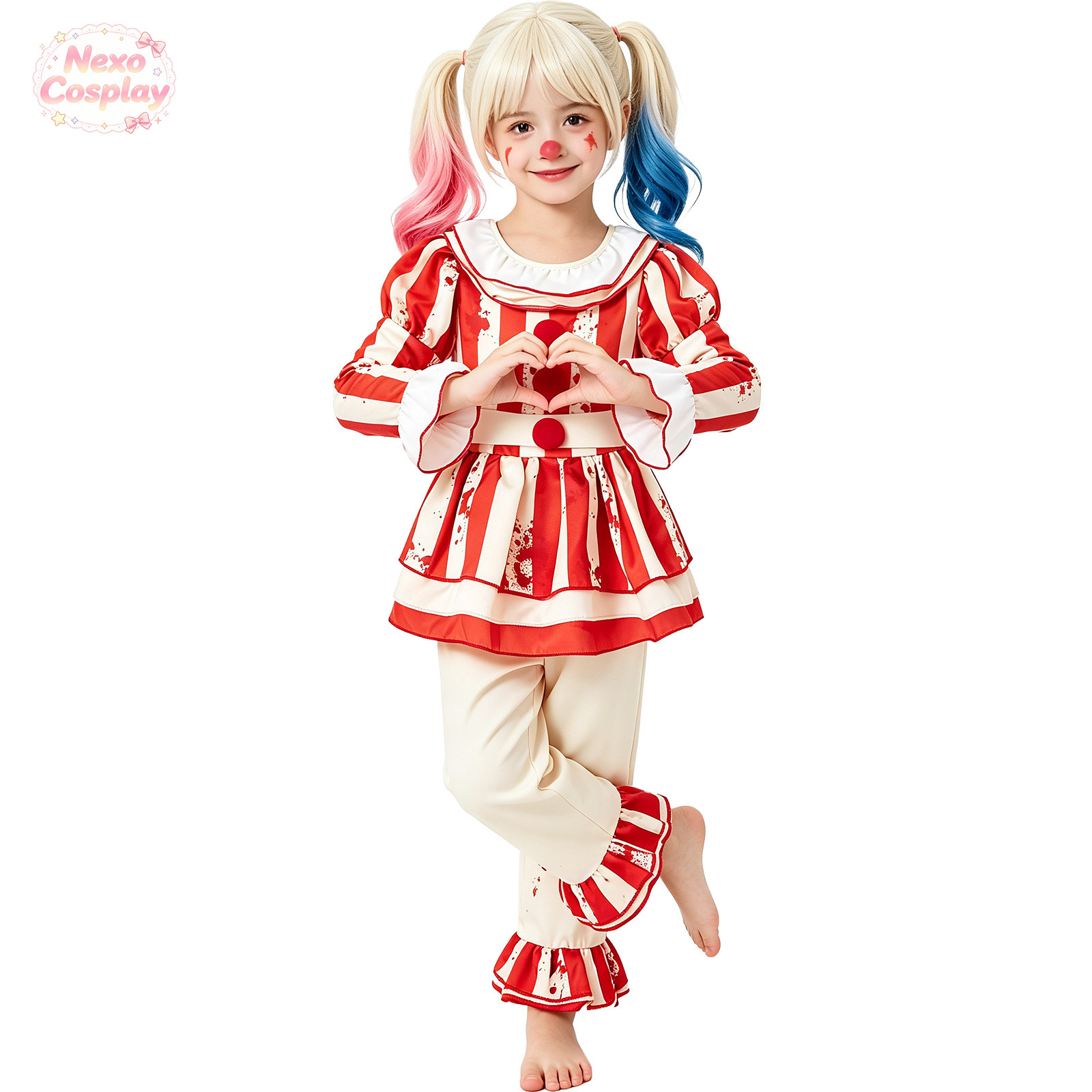 Kids Red White Striped Horror  - Kids Cosplay Anime recension och pris