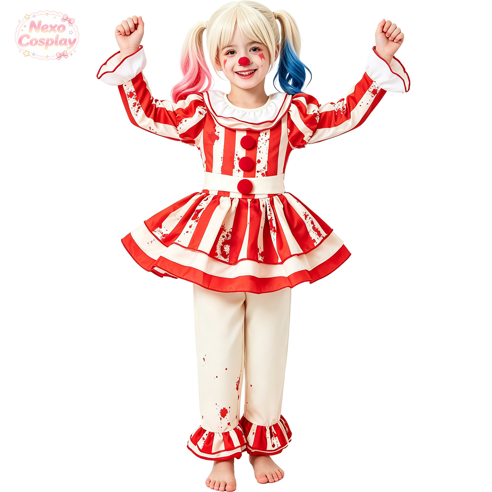 Kids Red White Striped Horror  - Kids Cosplay Anime recension och pris